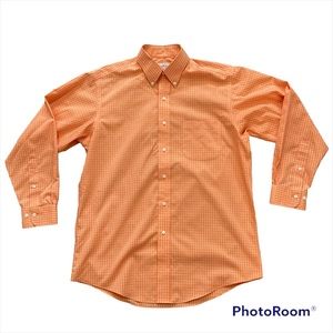 Brooks Brothers Orange Plaid Cotton Button Down Shirt- Mens Sz 15.5- 32/33